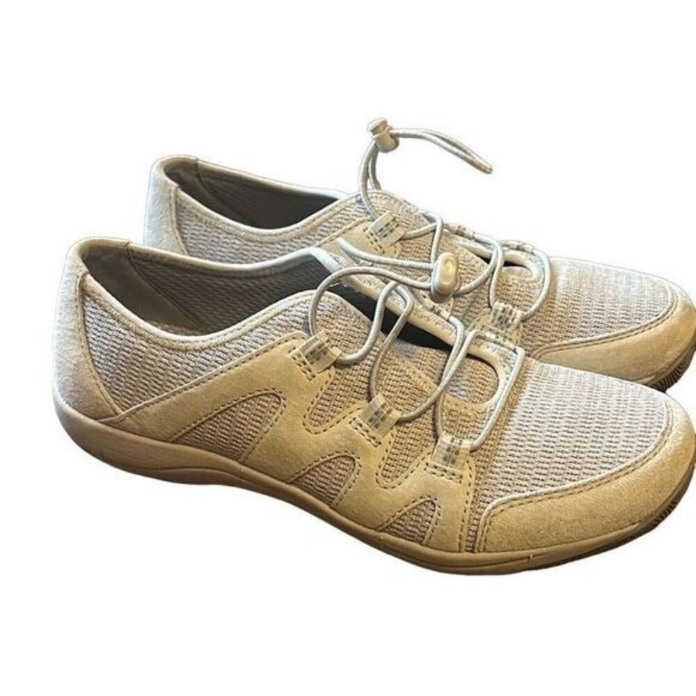 Comfortable Beige Walking Shoes Elastic Lace Up Everyday Sneakers
